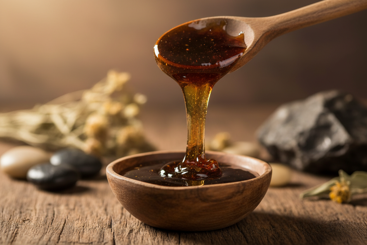 hilajit natural con color oscuro sabor a miel, atractivo para el cliente 